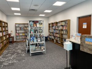 Shelves with used books for sale