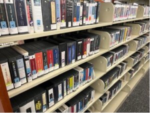 audiobooks on library shelf