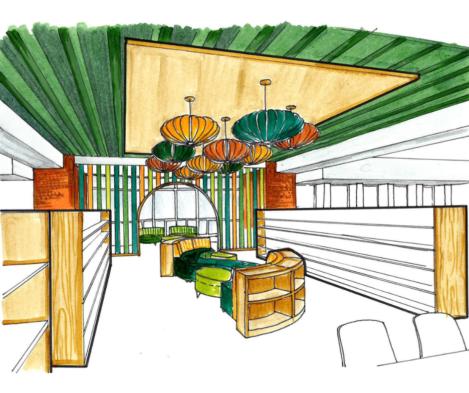 Rendering of library seating area