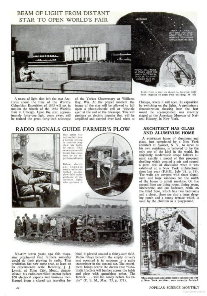 Popular Science article "Radio Signal Guides Farmer's Plow"
