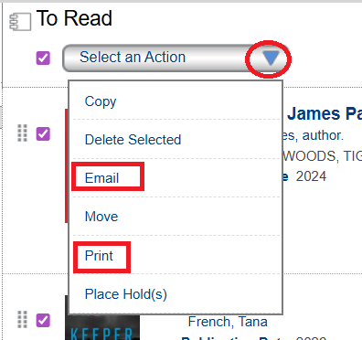 Select an Action dropdown