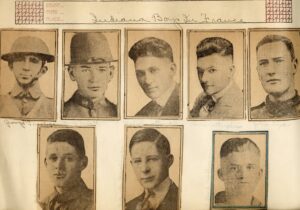 Page from Audrey’s scrapbook containing photos of the “Indiana Boys Du France”