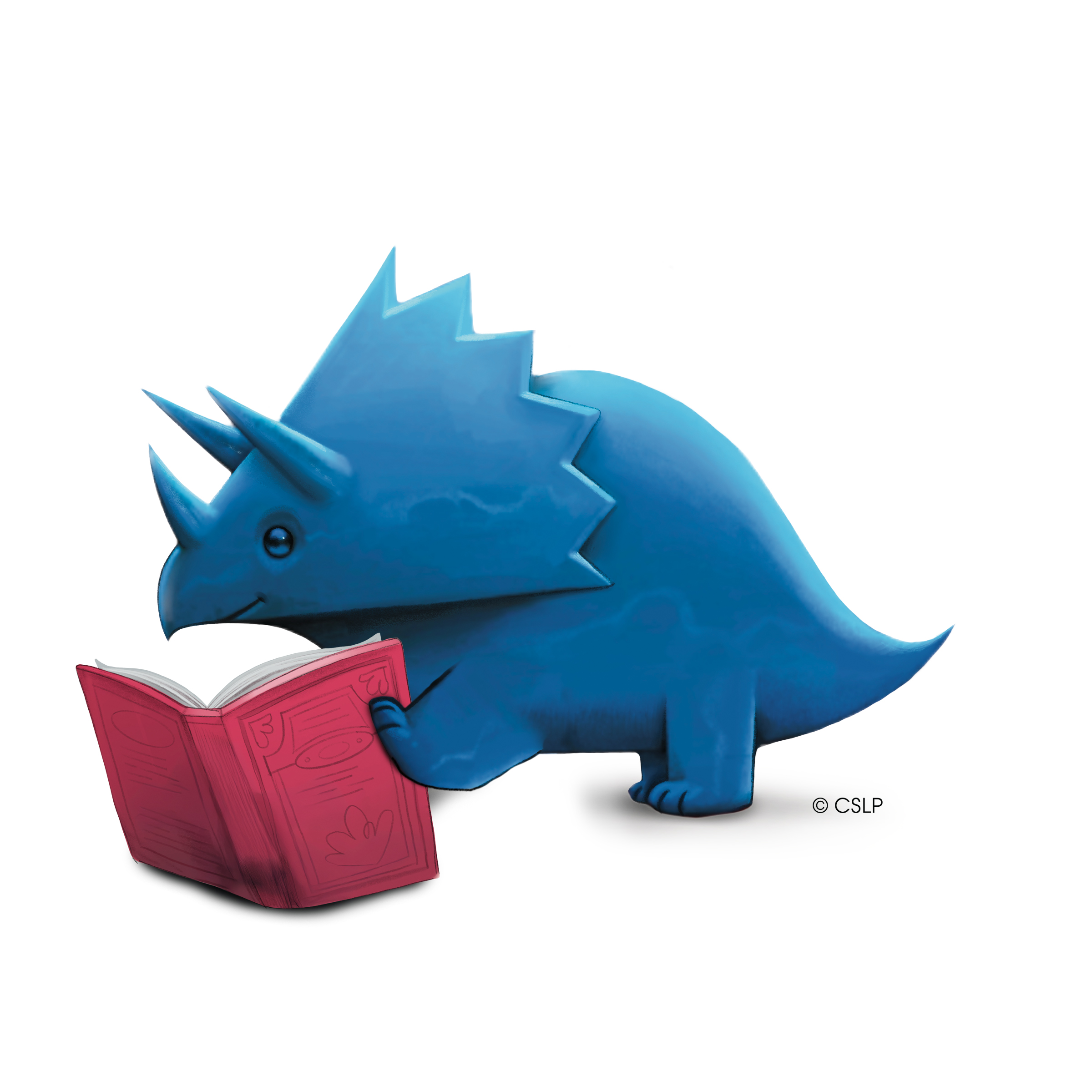 blue dino with book