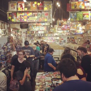 crowded comic store