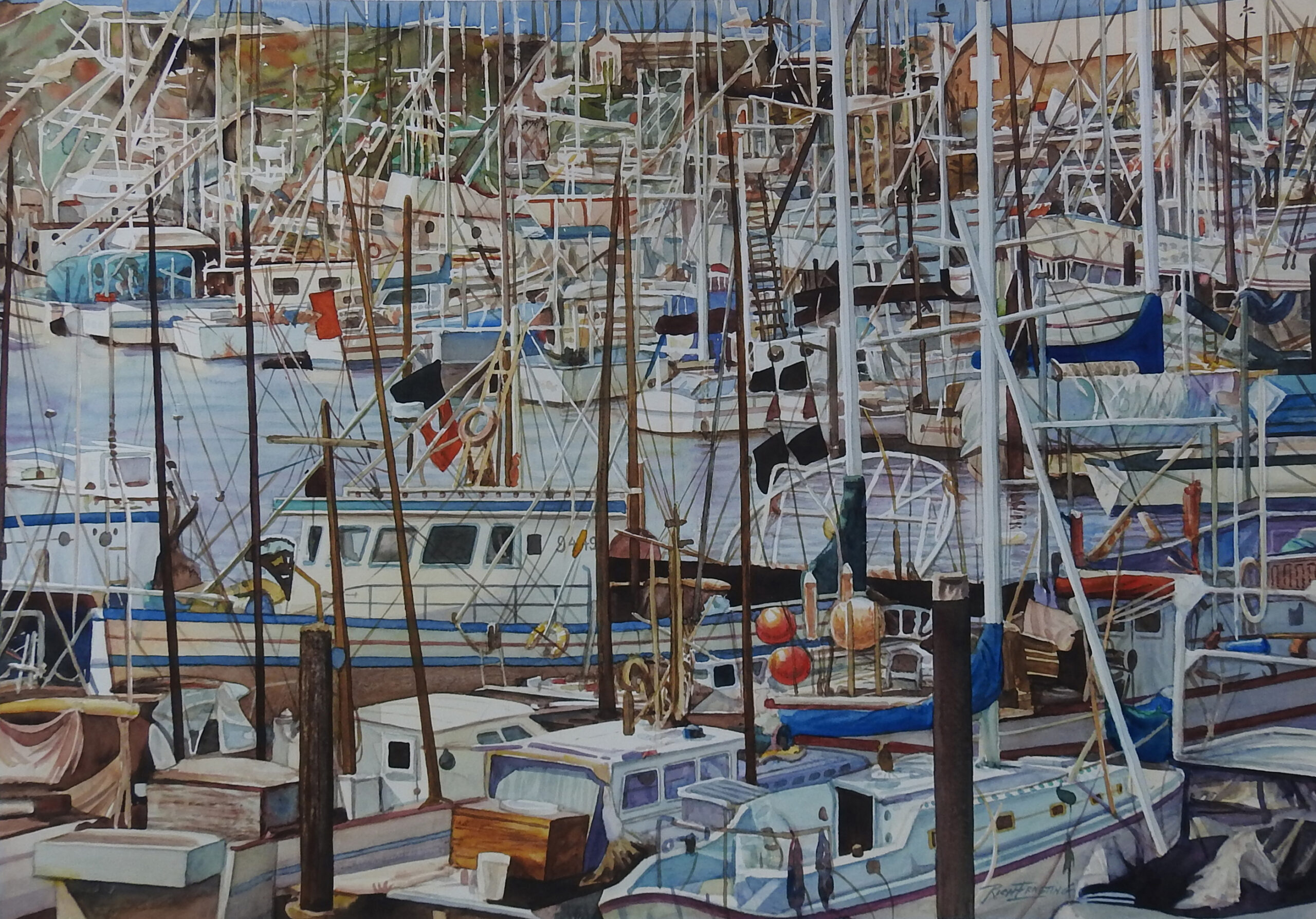 watercolor painting of boats